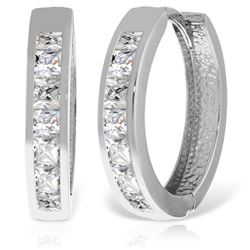 ALARRI 14K Solid White Gold Hoop Huggie Earrings w/ White Topaz