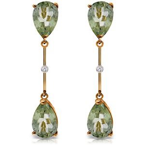 ALARRI 14K Solid Rose Gold Diamonds & Green Amethysts Dangling Earrings