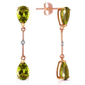 ALARRI 14K Solid Rose Gold Diamonds & Peridots Dangling Earrings