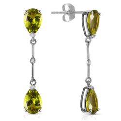 ALARRI 14K Solid White Gold Diamonds & Peridots Dangling Earrings