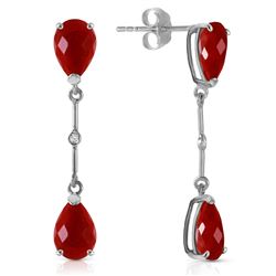 ALARRI 14K Solid White Gold Diamonds & Rubies Dangling Earrings