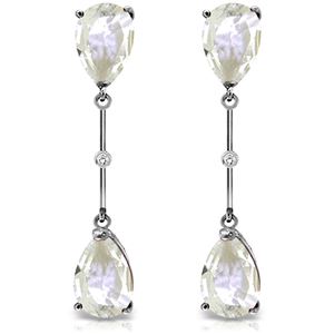 ALARRI 14K Solid White Gold Diamonds & White Topaza Dangling Earrings