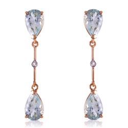 ALARRI 14K Solid Rose Gold Diamonds & Aquamarines Dangling Earrings