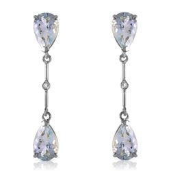 ALARRI 14K Solid White Gold Diamonds & Aquamarines Dangling Earrings