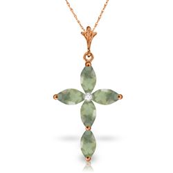 ALARRI 14K Solid Rose Gold Necklace w/ Natural Diamond & Green Amethysts