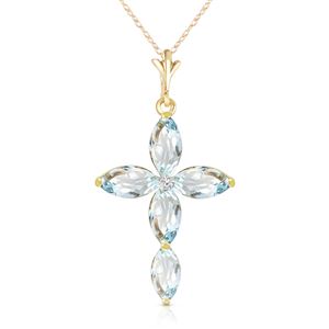 ALARRI 14K Solid Gold Necklace w/ Natural Diamond & Aquamarines