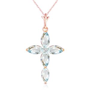 ALARRI 14K Solid Rose Gold Necklace w/ Natural Diamond & Aquamarines