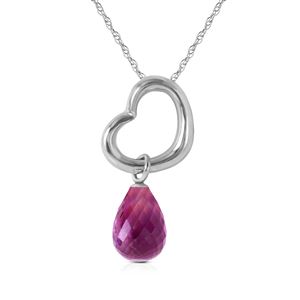 ALARRI 14K Solid White Gold Heart Necklace w/ Dangling Natural Amethyst