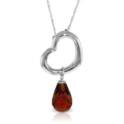 ALARRI 14K Solid White Gold Heart Necklace w/ Dangling Natural Garnet