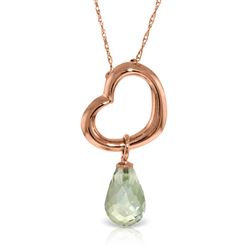 ALARRI 14K Solid Rose Gold Heart Necklace w/ Dangling Natural Green Amethyst