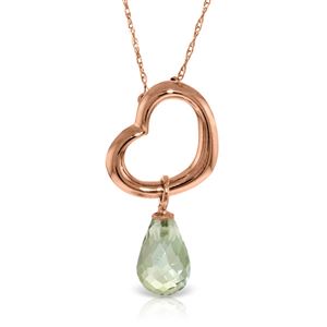 ALARRI 14K Solid Rose Gold Heart Necklace w/ Dangling Natural Green Amethyst