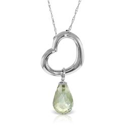 ALARRI 14K Solid White Gold Heart Necklace w/ Dangling Natural Green Amethyst