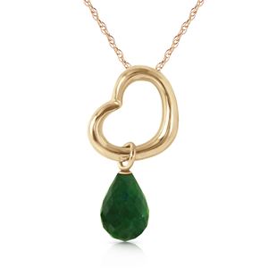 ALARRI 14K Solid Gold Heart Necklace w/ Dangling Natural Emerald