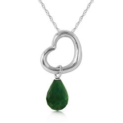 ALARRI 14K Solid White Gold Heart Necklace w/ Dangling Natural Emerald