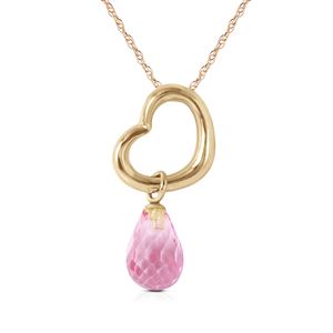 ALARRI 14K Solid Gold Heart Necklace w/ Dangling Natural Pink Topaz