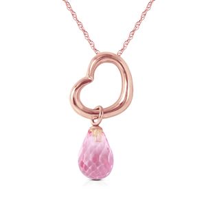 ALARRI 14K Solid Rose Gold Heart Necklace w/ Dangling Natural Pink Topaz