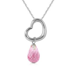 ALARRI 14K Solid White Gold Heart Necklace w/ Dangling Natural Pink Topaz