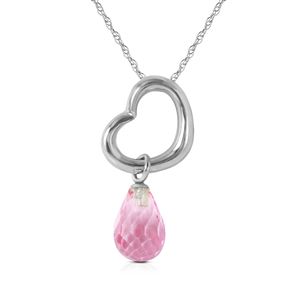 ALARRI 14K Solid White Gold Heart Necklace w/ Dangling Natural Pink Topaz