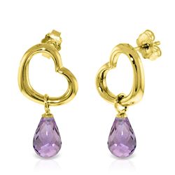 ALARRI 14K Solid Gold Heart Earrings w/ Dangling Natural Amethysts