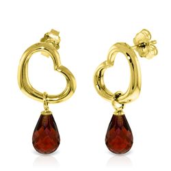 ALARRI 14K Solid Gold Heart Earrings w/ Dangling Natural Garnets