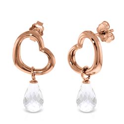 ALARRI 14K Solid Rose Gold Heart Earrings w/ Dangling Natural White Topaz