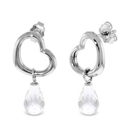 ALARRI 14K Solid White Gold Heart Earrings w/ Dangling Natural White Topaz