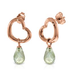 ALARRI 14K Solid Rose Gold Heart Earrings w/ Dangling Natural Green Amethysts