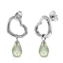 ALARRI 14K Solid White Gold Heart Earrings w/ Dangling Natural Green Amethysts