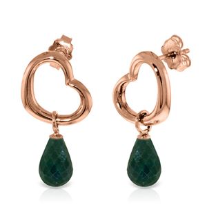 ALARRI 14K Solid Rose Gold Heart Earrings w/ Dangling Natural Emeralds