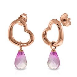 ALARRI 14K Solid Rose Gold Heart Earrings w/ Dangling Natural Pink Topaz