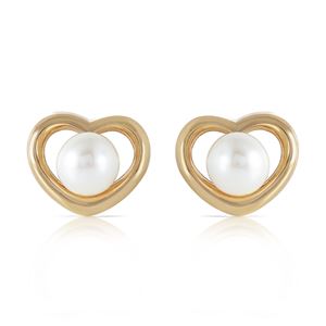 ALARRI 14K Solid Gold Heartstud Earrings w/ Natural Pearls