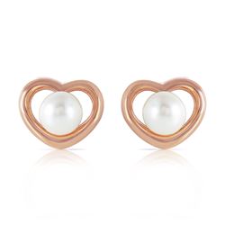 ALARRI 14K Solid Rose Gold Heartstud Earrings w/ Natural Pearls