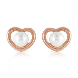 ALARRI 14K Solid Rose Gold Heartstud Earrings w/ Natural Pearls