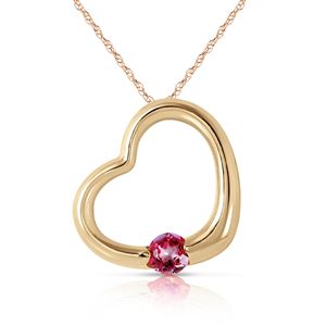 ALARRI 14K Solid Gold Heart Necklace w/ Natural Pink Topaz