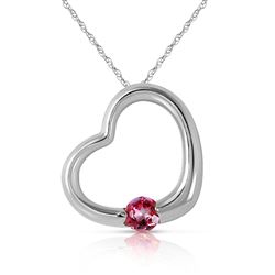 ALARRI 14K Solid White Gold Heart Necklace w/ Natural Pink Topaz