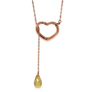 ALARRI 14K Solid Rose Gold Heart Necklace w/ Drop Briolette Natural Citrine