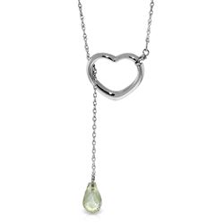 ALARRI 14K Solid White Gold Heart Necklace w/ Drop Briolette Natural Green Amethyst