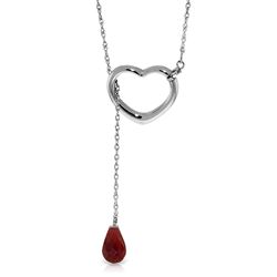 ALARRI 14K Solid White Gold Heart Necklace w/ Drop Briolette Natural Ruby