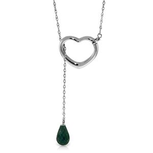 ALARRI 14K Solid White Gold Heart Necklace w/ Drop Briolette Natural Emerald