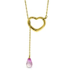 ALARRI 14K Solid Gold Heart Necklace w/ Drop Briolette Natural Pink Topaz