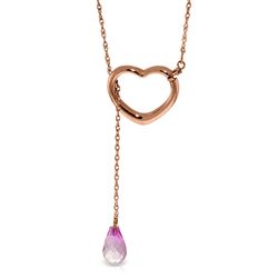 ALARRI 14K Solid Rose Gold Heart Necklace w/ Drop Briolette Natural Pink Topaz