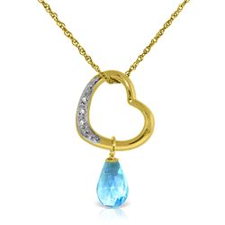 ALARRI 14K Solid Gold Heart Necklace w/ Natural Diamond & Blue Topaz