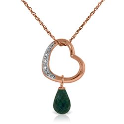 ALARRI 14K Solid Rose Gold Heart Necklace w/ Natural Diamond & Emerald