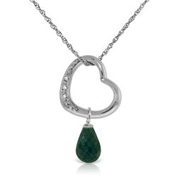 ALARRI 14K Solid White Gold Heart Necklace w/ Natural Diamond & Emerald