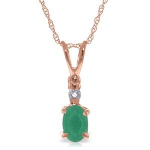 ALARRI 14K Solid Rose Gold Necklace w/ Natural Diamond & Emerald