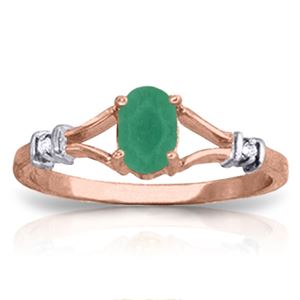 ALARRI 14K Solid Rose Gold Ring w/ Natural Diamonds & Emerald