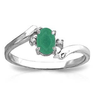 ALARRI 14K Solid White Gold Rings w/ Natural Diamonds & Emerald