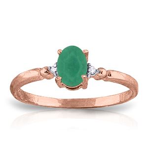 ALARRI 14K Solid Rose Gold Ring w/ Natural Diamonds & Emerald