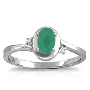 ALARRI 14K Solid White Gold Rings w/ Natural Diamonds & Emerald