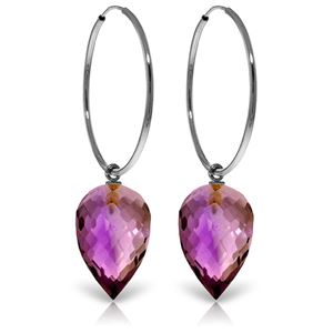 ALARRI 14K Solid White Gold Hoop Earrings w/ Pointy Briolette Drop Amethysts